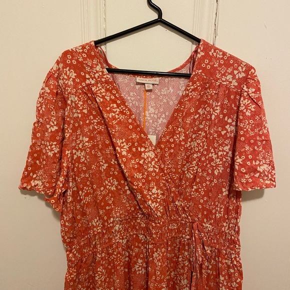 A NEW DAY Orange and Cream Tropical Floral Short Sleeve Sheer Maxi Dress XXL - Picture 10 of 10
